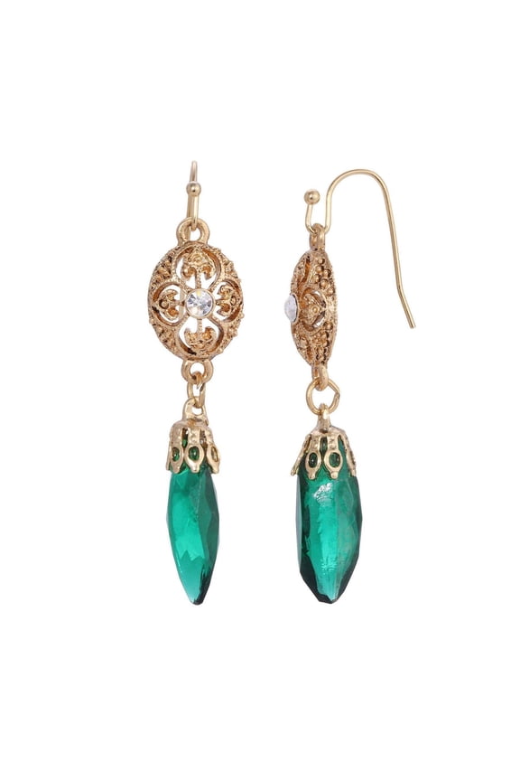 1928 Jewelry Icicle Drop Oval Filigree Crystal Accent Drop Earrings