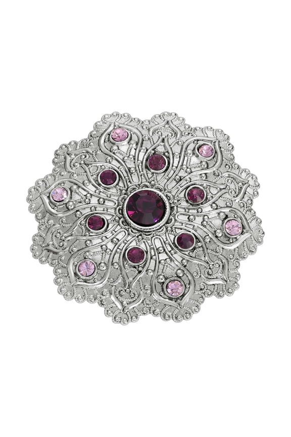 1928 Jewelry Imperial Silver Tone Flower Crystal Brooch
