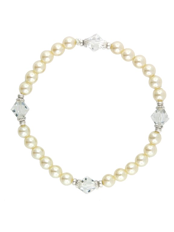 1928 Jewelry Ivory Faux Pearl And Lantern Bead Stretch Bracelet