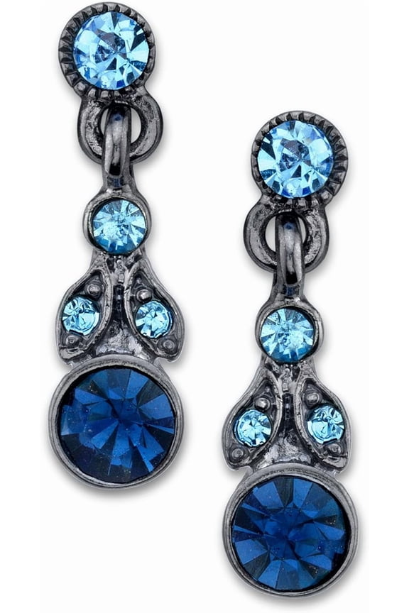 1928 Jewelry Jet Black Light Sapphire & Montana Blue Euro Crystal Drop Earrings[p306]
