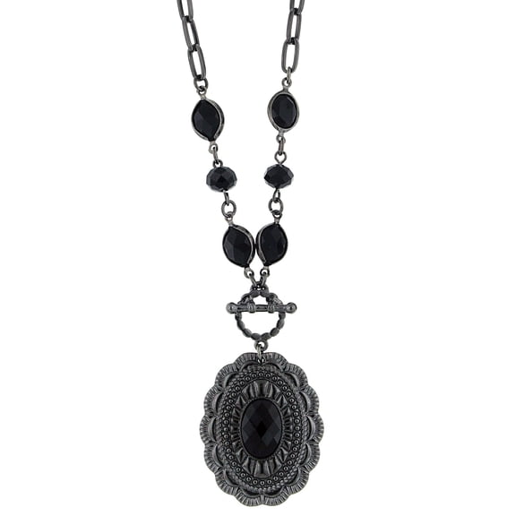 1928 Jewelry Jet Black Pendant Necklace For Women 18" + 3" Extender