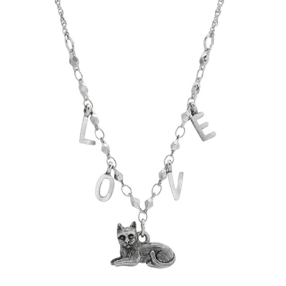 1928 Jewelry LOVE Antiqued Cat Pendant Necklace For Women 16 Inch