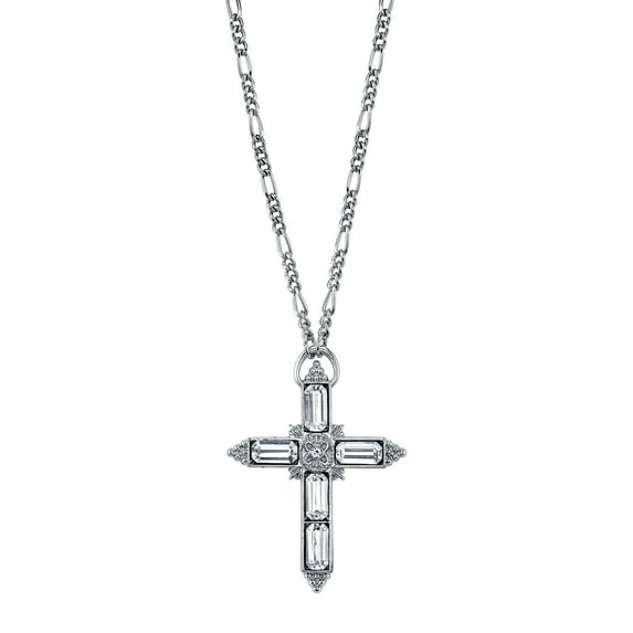 1928 Jewelry Large Crystal Cross Pendant Necklace For Women 28 Inches