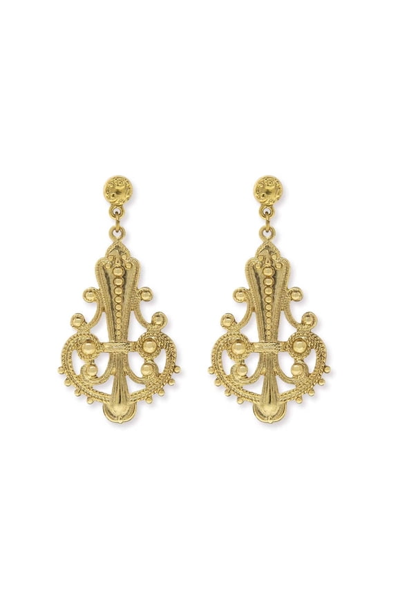 1928 Jewelry Large Regal Filigree Post Drop Earrings (Gold)
