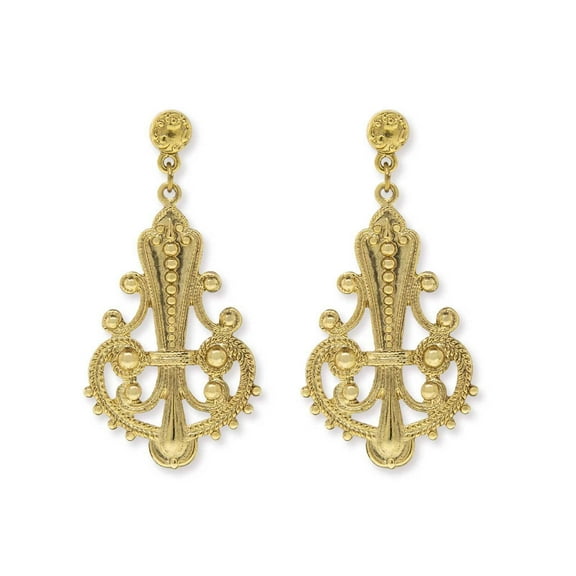 1928 Jewelry Large Regal Filigree Post Drop Earrings (Gold)