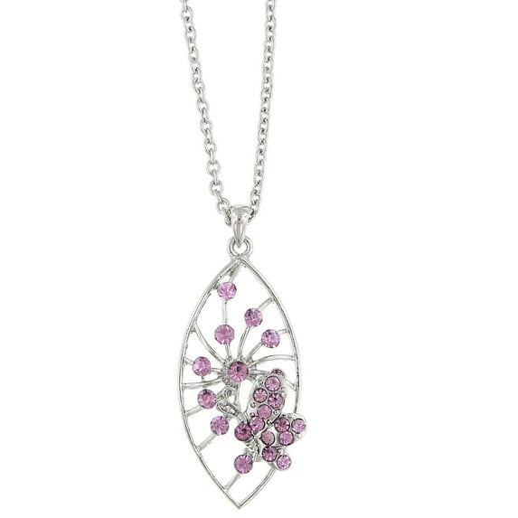1928 Jewelry Light Amethyst Pave Crystal Butterfly Pendant Necklace For Women 16" + 3" Extender