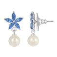 thumbnail image 1 of 1928 Jewelry Light Blue Crystal and Faux Pearl Flower Drop Earrings, 1 of 1