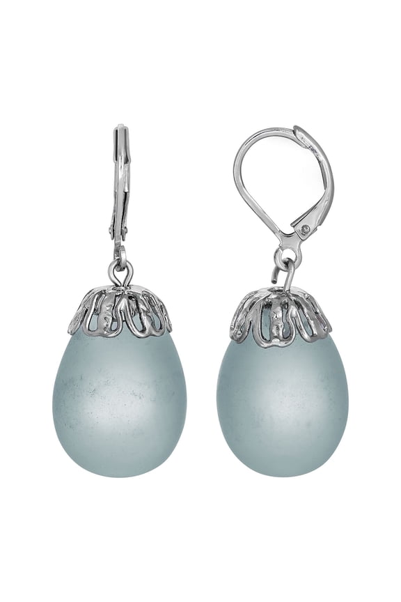 1928 Jewelry Light Blue Frosted Glass Egg Drop Earrings