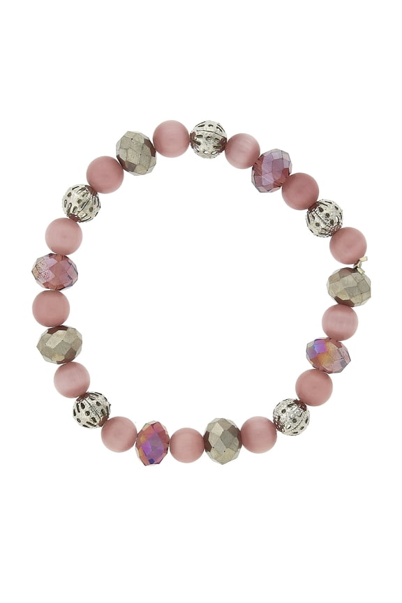 1928 Jewelry Light Purple Cat's Eye Amethyst AB Crystals Stretch Bracelet