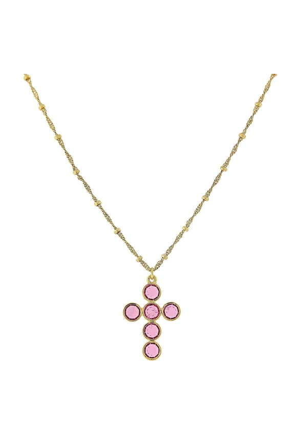 1928 Jewelry Light Rose Pink Austrian Cross Pendant Necklace For Women 16" + 3" Extender