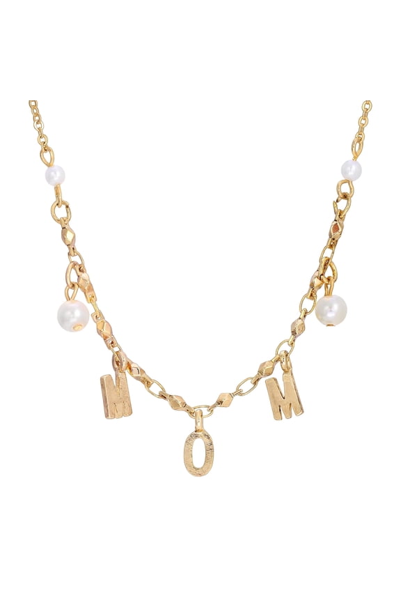1928 Jewelry MOM Initials White Faux Pearl Necklace For Women 16"