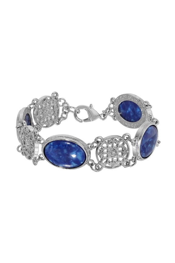 1928 Jewelry Matrix Blue Stone Celtic Round Filigree Bracelet