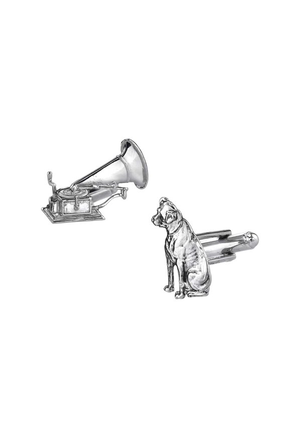 1928 Jewelry Mens Silver Tone Dog And Phono Player Cufflinks