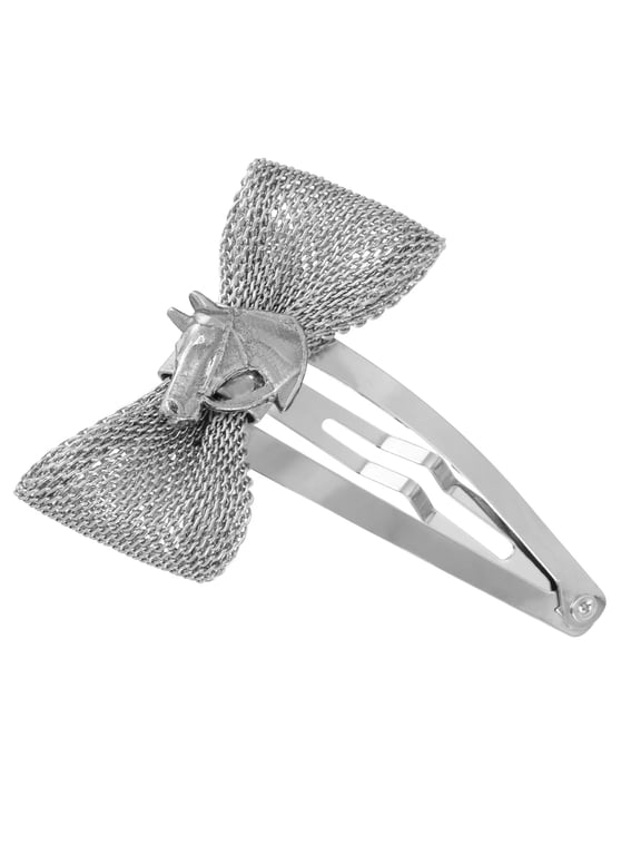 1928 Jewelry Mesh Bow Horse Head Snap Hair Clip