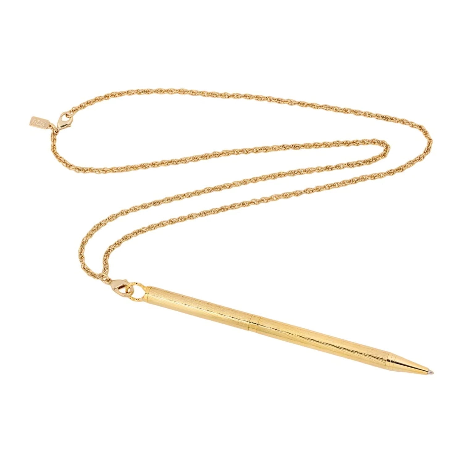 1928 Jewelry Mid Century Textured Barrel Ball Point Pen Pendant Necklace for Women, 28 Inch, 14K Gold Dipped