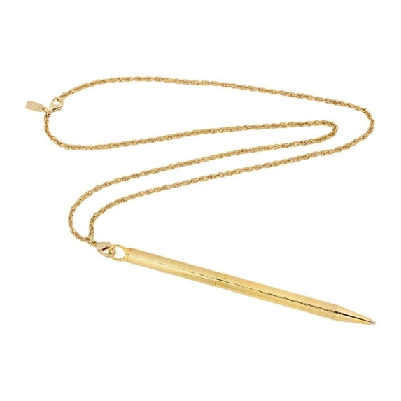 1928 Jewelry Mid Century Textured Barrel Ball Point Pen Pendant Necklace for Women, 28 Inch, 14K Gold Dipped