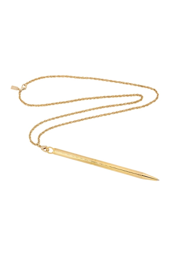 1928 Jewelry Mid Century Textured Barrel Ball Point Pen Pendant Necklace for Women, 28 Inch, 14K Gold Dipped