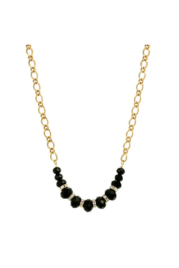 1928 Jewelry Minuit Black Glass Bead Necklace 16 + 3 Extender