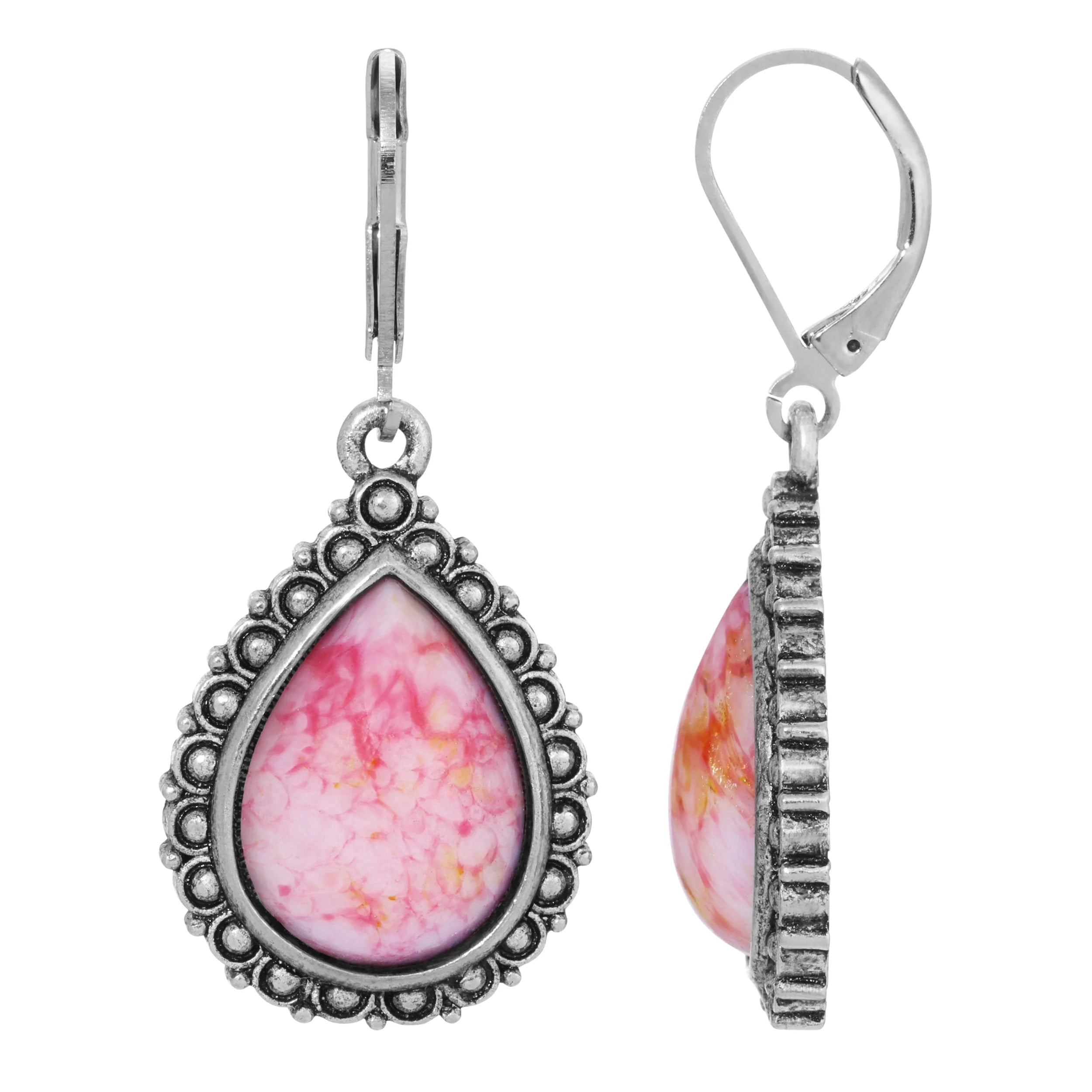 1928 Jewelry Moda Antiqued Pink Moonstone Teardrop Stone Drop Earrings