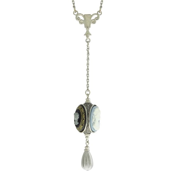 1928 Jewelry Monarchy Light Blue Cameo 3 Way Spinner Drop Pendant Necklace For Women, 24 Inch