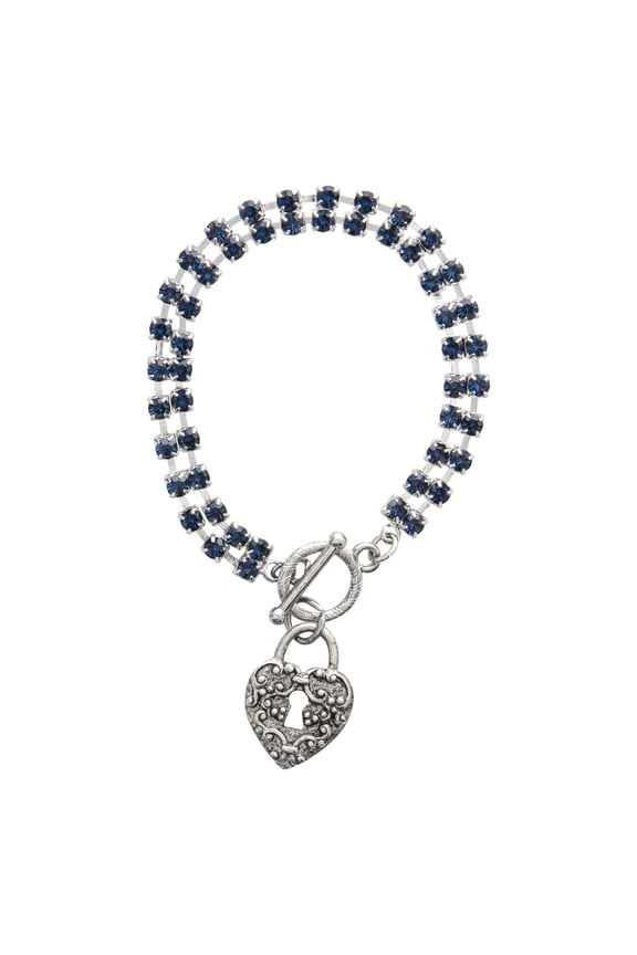 1928 Jewelry Montana Blue Rhinestone Crystal Skeleton Keyhole Heart Charm Toggle Bracelet
