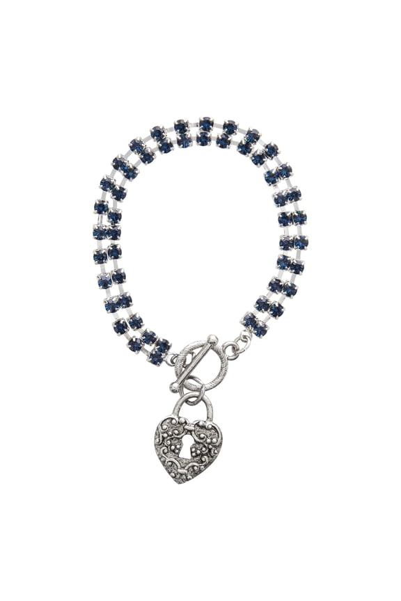 1928 Jewelry Montana Blue Rhinestone Crystal Skeleton Keyhole Heart Charm Toggle Bracelet