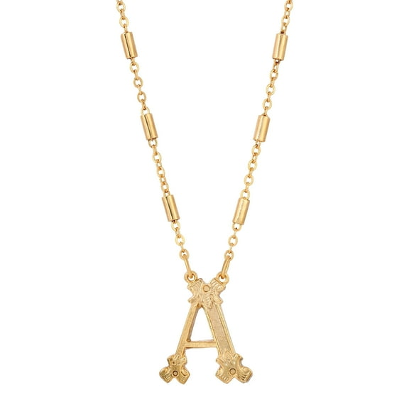 1928 Jewelry Old Fashioned Gold Initial Letter Pendant Necklace For Women 15" + 3" Extender (A)