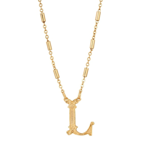 1928 Jewelry Old Fashioned Gold Initial Letter Pendant Necklace For Women 15" + 3" Extender (L)