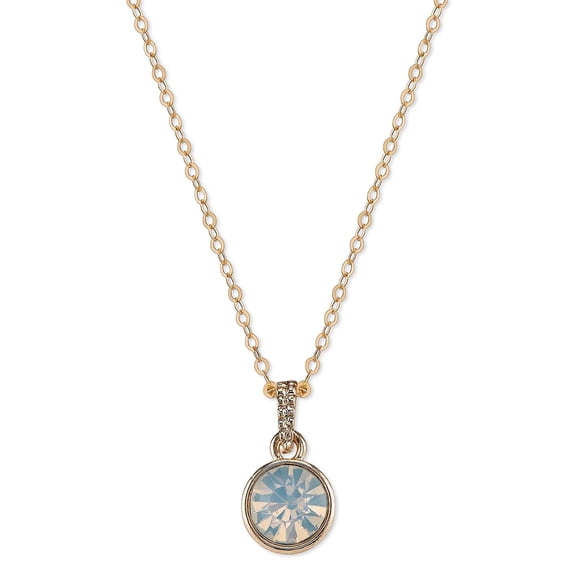 1928 Jewelry On The 8th White Crystal Opal Stone Round Pendant Necklace For Women 16" + 3" Extension