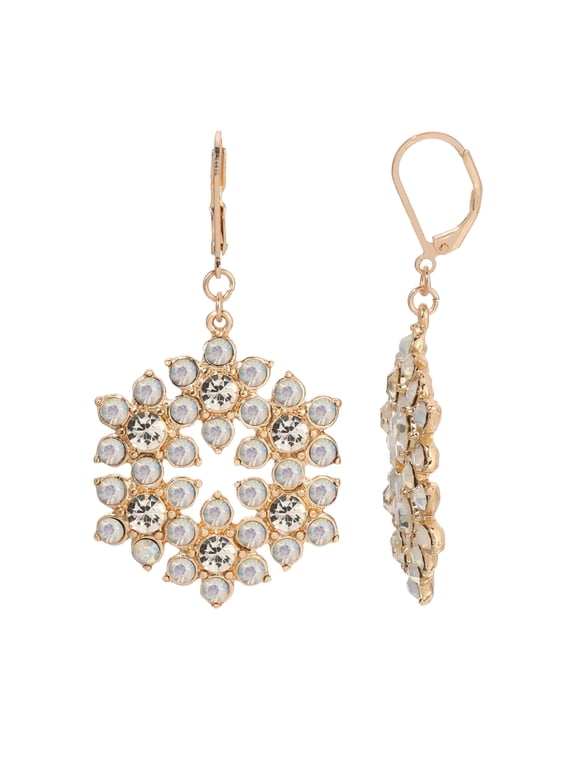 1928 Jewelry On The 8th White Crystal Opal Stone Snowflake Drop Earrings
