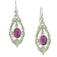 thumbnail image 1 of 1928 Jewelry Ornate Floral Inspired Silver Tone Oval Violet Purple Drop Earrings, 1 of 4