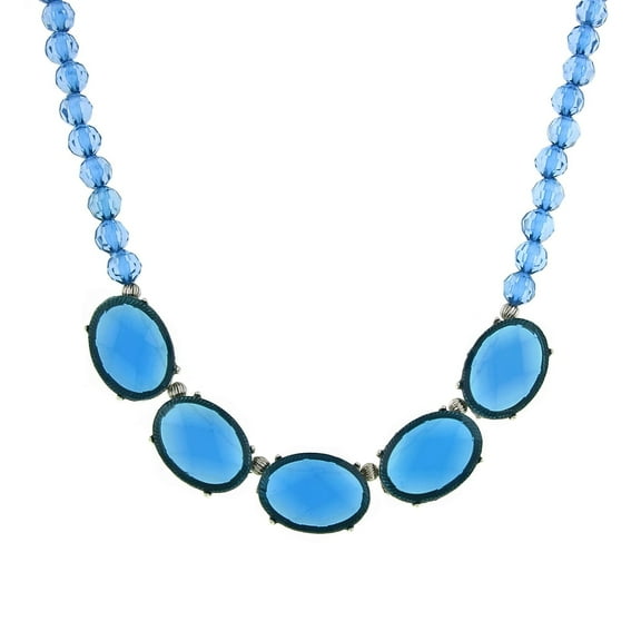 1928 Jewelry Oval Faceted Beaded Collar Necklace For Women 16" + 3" Extender