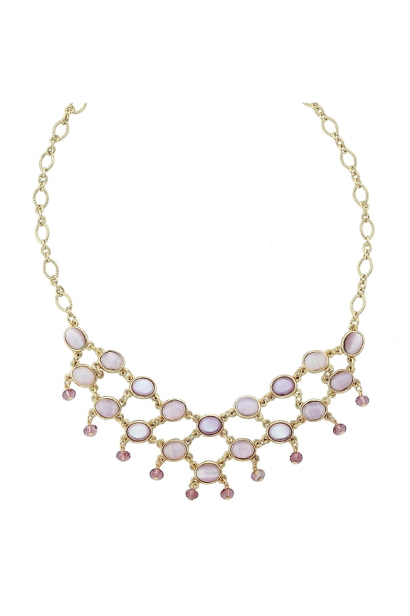 1928 Jewelry Oval Light & Dk. Amy Color Stones & Beads Bib Necklace For Women 16" + 3" Extender