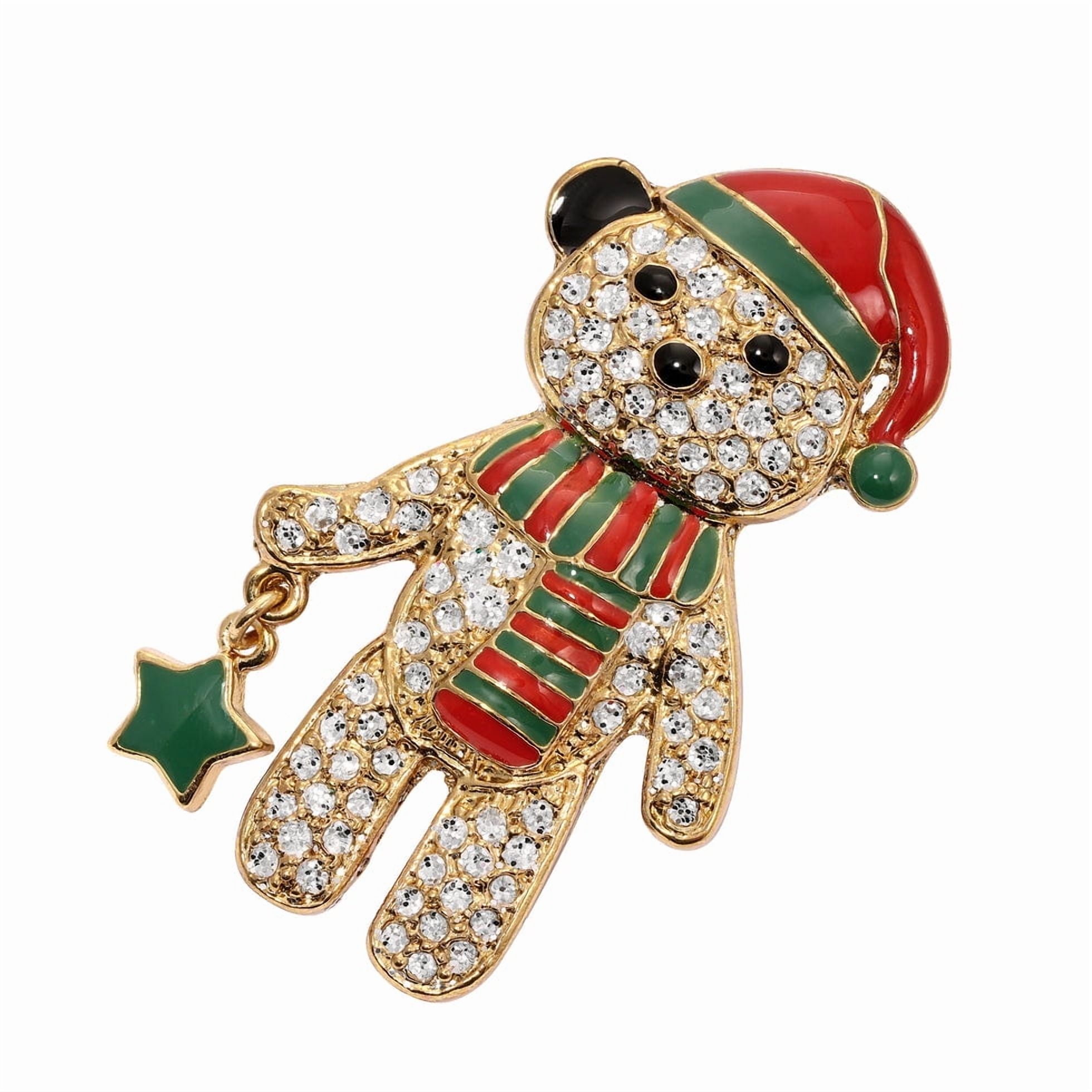 1928 Jewelry Pave Crystal Christmas Teddy Bear & Charm Brooch