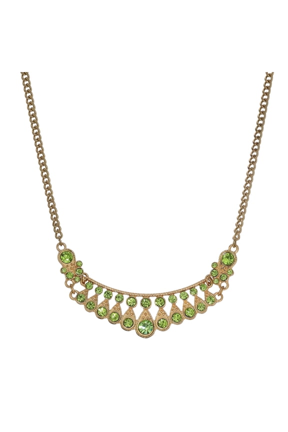 1928 Jewelry Peridot Green Color Crystal Bib Necklace 16 + 3 Extender