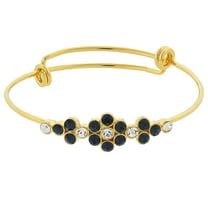 1928 Jewelry Petite Expandable Wire Flower Crystal Bangle Bracelet (Black)