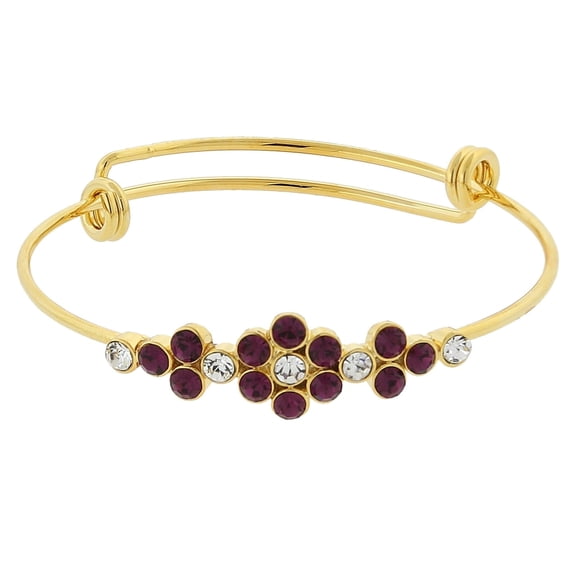 1928 Jewelry Petite Expandable Wire Flower Crystal Bangle Bracelet (Red)