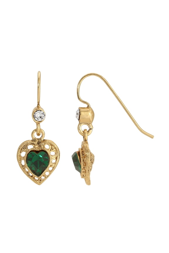 1928 Jewelry Petite Minimalist Emerald Green Austrian Crystal Heart Drop Earrings