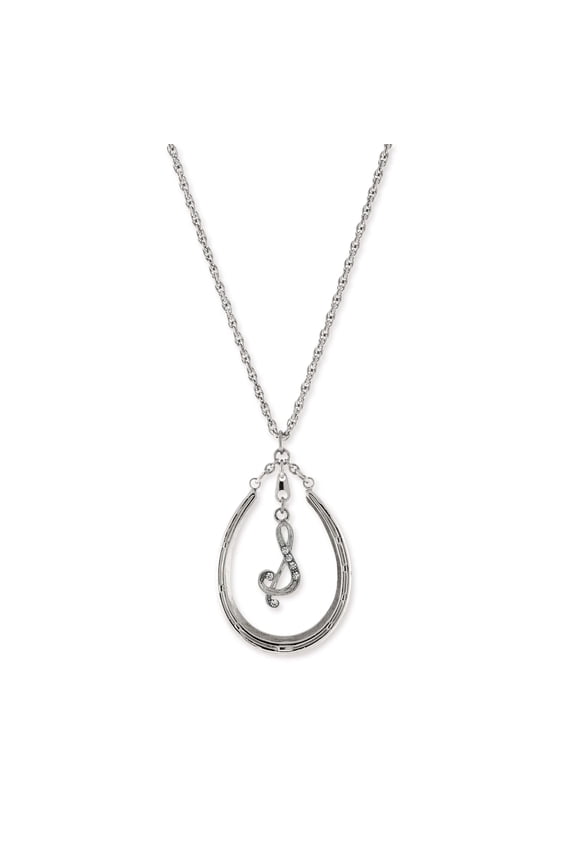 1928 Jewelry Pewter Horseshoe Crystal Initial Necklace 16 + 3 Extender