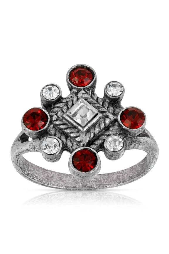 1928 Jewelry Pewter Red & Crystal Diamond Shaped Ring Size 7