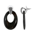 thumbnail image 1 of 1928 Jewelry Pewter Semi Precious Oval Hoop Earrings (Brown Obsidian), 1 of 2