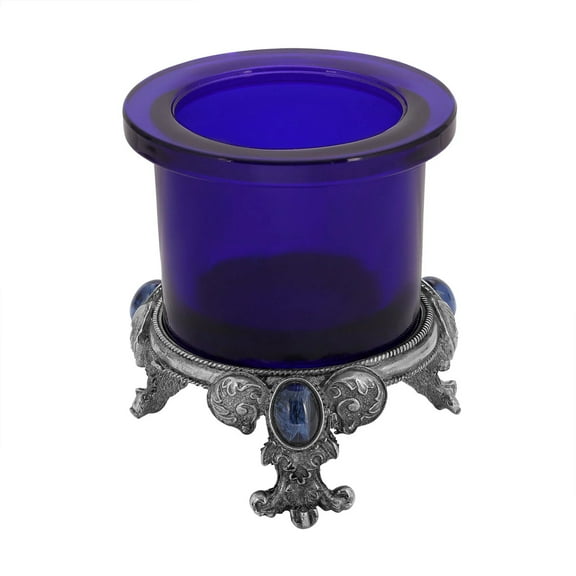 1928 Jewelry Pewter Votive Oval Stone Glass Candle Holder