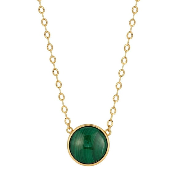 1928 Jewelry Pietra Rotonda Malachite Cabochon Gemstone Pendant Necklace For Women 16" + 3" Extender