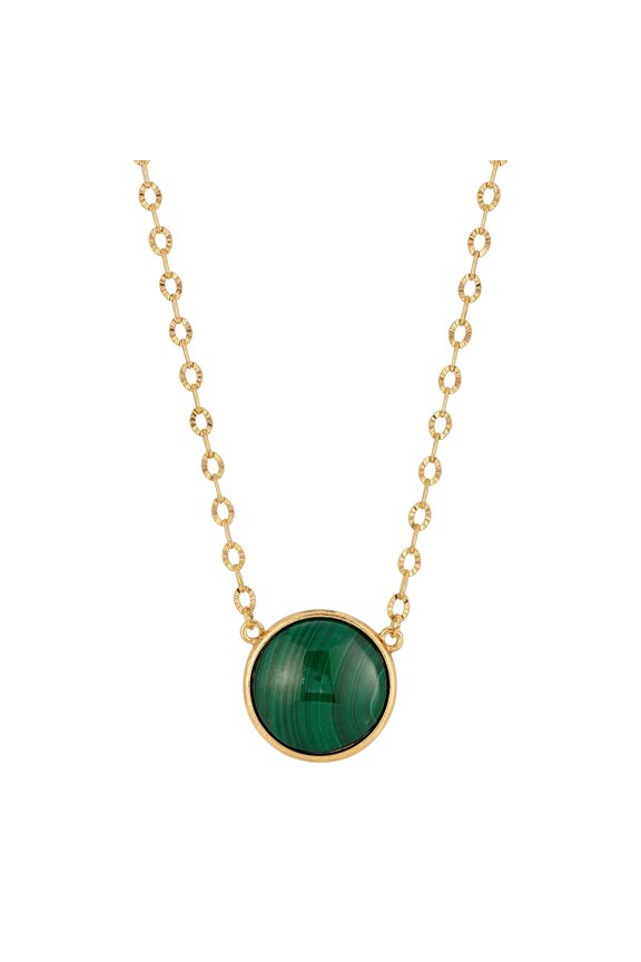 1928 Jewelry Pietra Rotonda Malachite Cabochon Gemstone Pendant Necklace For Women 16" + 3" Extender