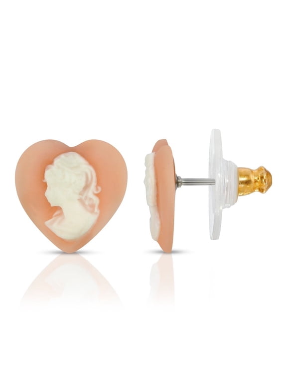 1928 Jewelry Pink Cameo Heart Post Stud Earrings