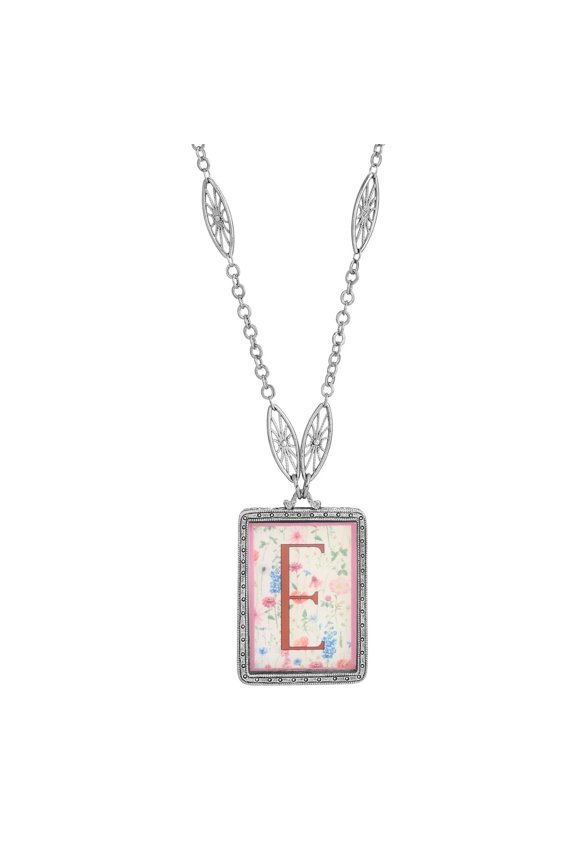 1928 Jewelry Pink Floral Motif E Initial Pendant Necklace For Women 30"
