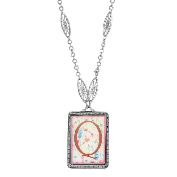 1928 Jewelry Pink Floral Motif Q Initial Pendant Necklace For Women 30"