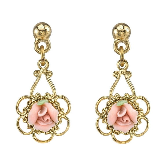 1928 Jewelry Pink Porcelain Rose Gold Drop Earring