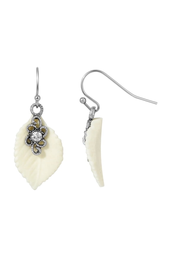 1928 Jewelry Porcelain Ivory Leaf Wire Earrings