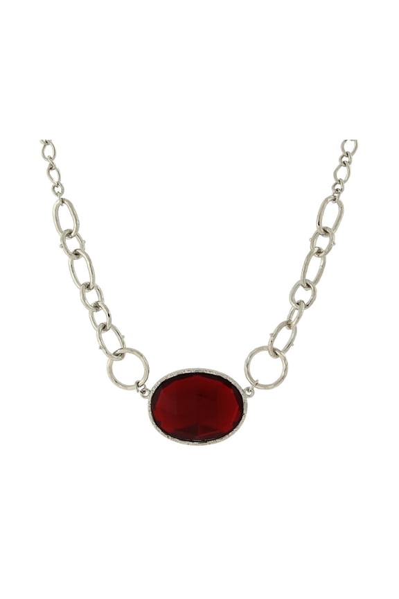 1928 Jewelry Red Faceted Oval Stone Pendant Necklace For Women 16" + 3" Extender